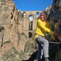 Rudi on Via Ferrata Tajo Ronda I with the famous bridge Puente Nuevo of Ronda